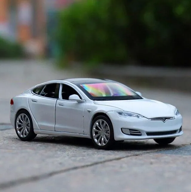 1/32 Alloy Tesla Model S  Saloon Toy Vehicle Simulation Sound Light Pull Back Toys Car For Children Kids Gift blue car