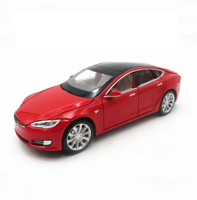 1/32 Alloy Tesla Model S  Saloon Toy Vehicle Simulation Sound Light Pull Back Toys Car For Children Kids Gift blue car