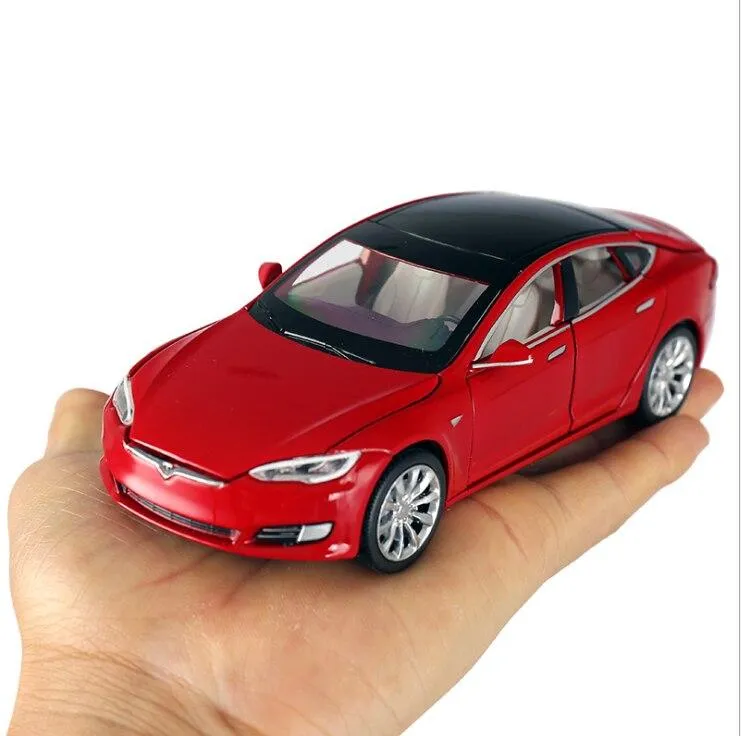 1/32 Alloy Tesla Model S  Saloon Toy Vehicle Simulation Sound Light Pull Back Toys Car For Children Kids Gift blue car