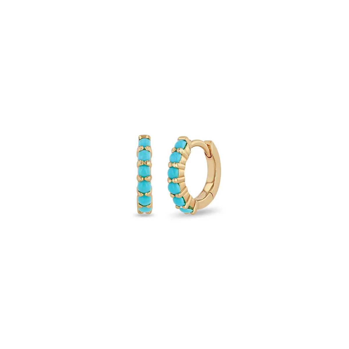 14k Prong Set Turquoise Small Hinge Huggie Hoops