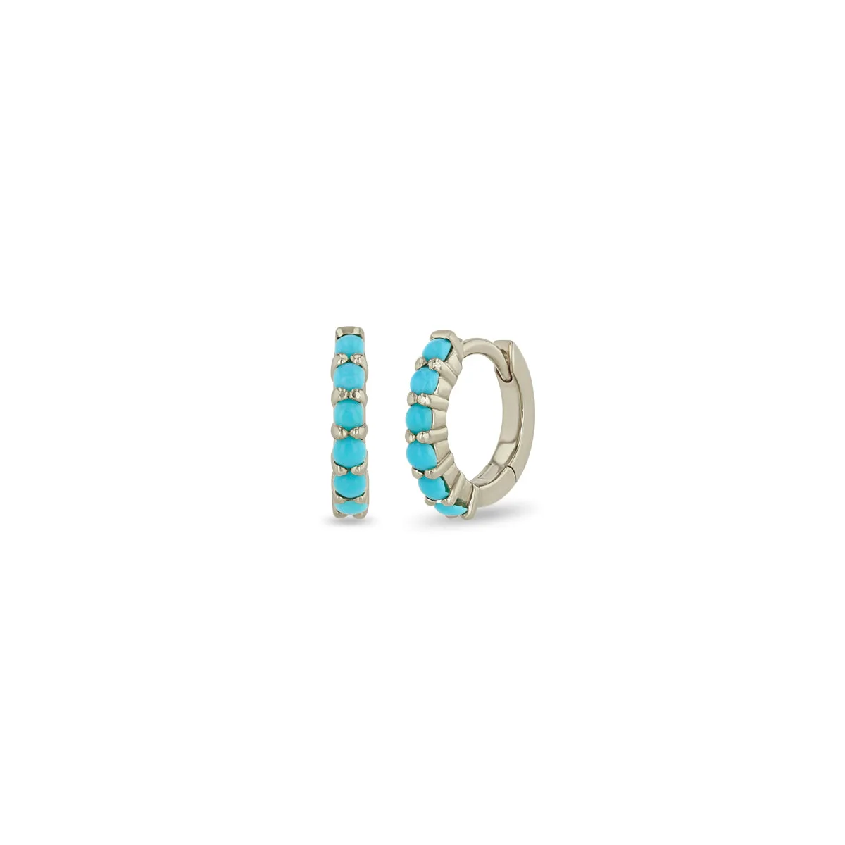 14k Prong Set Turquoise Small Hinge Huggie Hoops