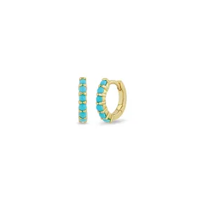 14k Prong Set Turquoise Small Hinge Huggie Hoops