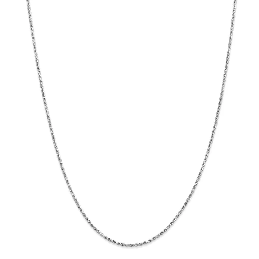 1.5mm, 14k White Gold, Diamond Cut Solid Rope Chain Necklace