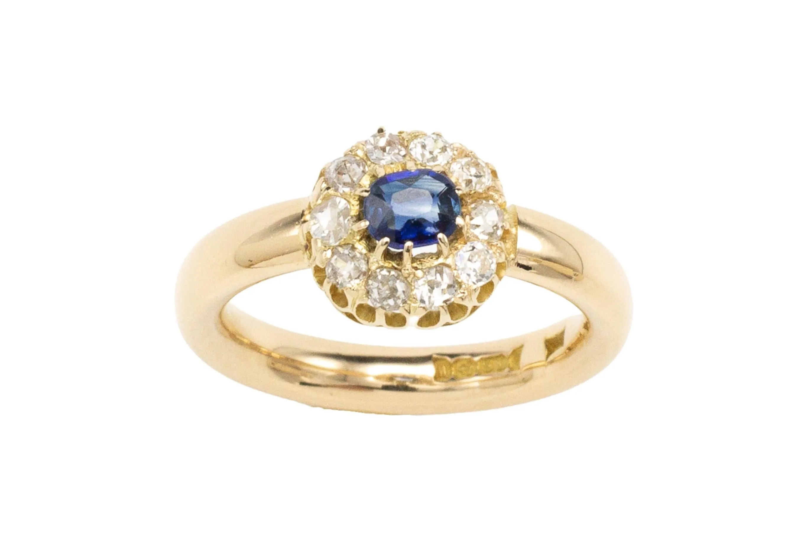 18 carat gold sapphire and diamond cluster ring