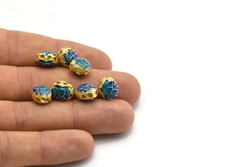 2 Pieces Enamel Brass Chrysanthemum Connector Beads (11x9mm) L06 B-5