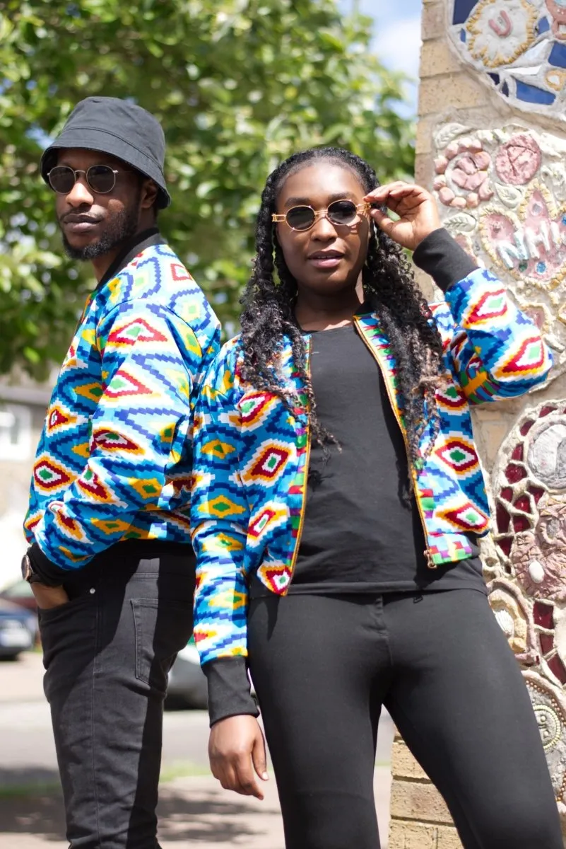 African Jacket in Blue Kente Print- Festival Clothing