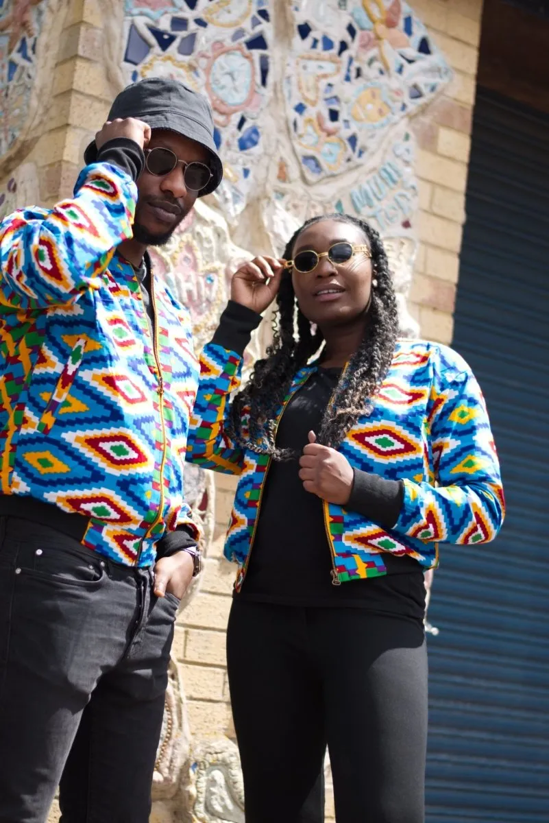 African Jacket in Blue Kente Print- Festival Clothing