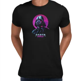 Amazing Darth Vader and a Death Star Movie Crew Neck Neon Punk Retro Black t shirt