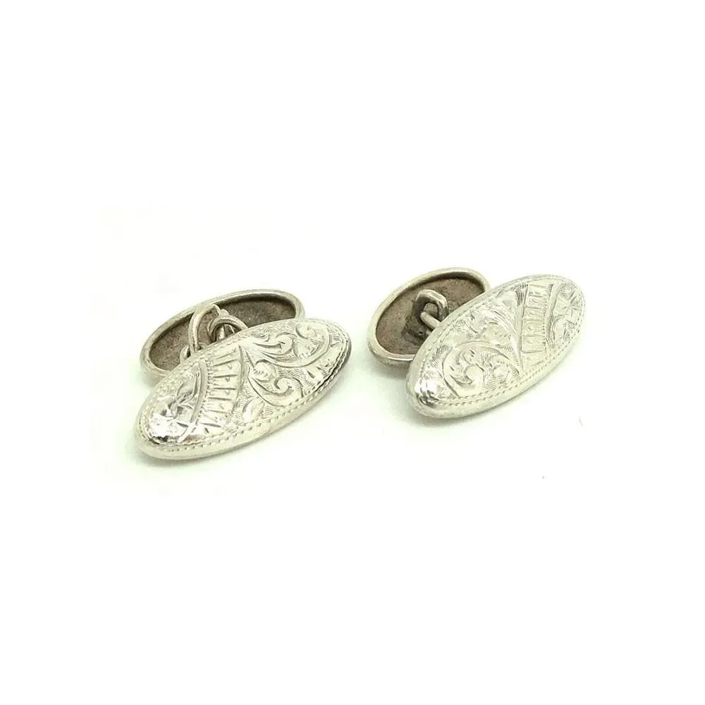 Antique Victorian 1899 Silver Engraved Chain Cufflinks