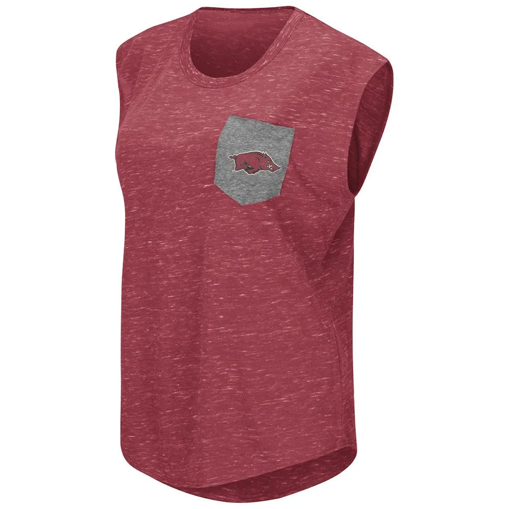 Arkansas Razorbacks Colosseum WOMEN Red Distressed Pocket Capped Sleeve T-Shirt