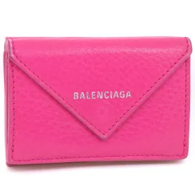 BALENCIAGA Tri-fold wallet 391446 leather pink Paper mini Women Used Authentic