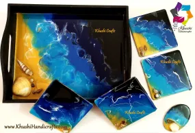 Beach themed Tray and Resin Coasters