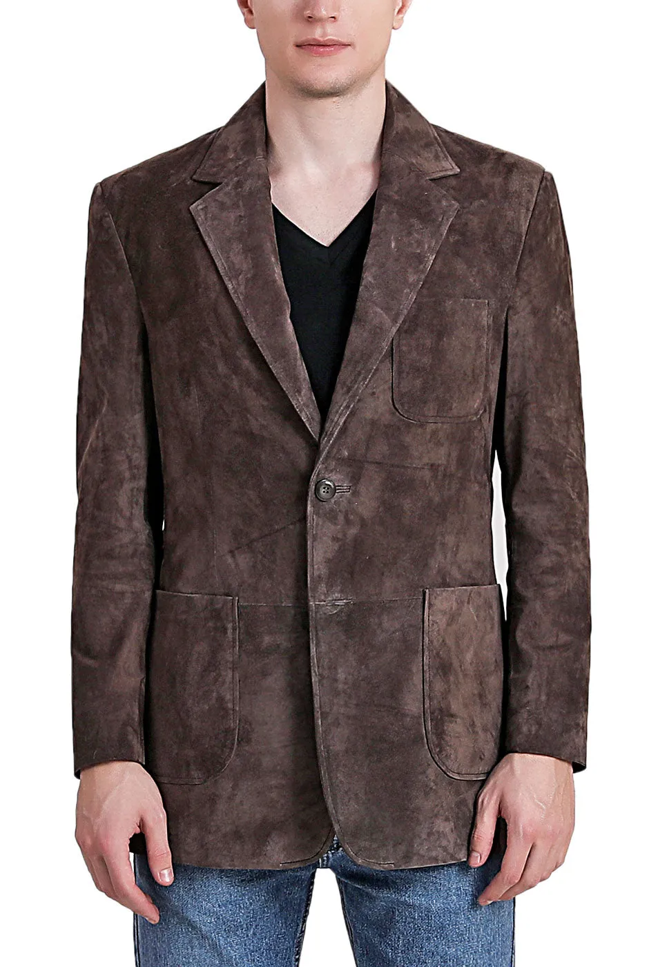 BGSD Men Steve Classic Two-Button Suede Leather Blazer