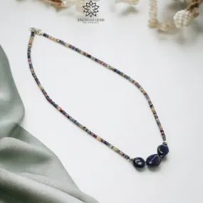 Blue & Multi Sapphire Beads Necklace : 10.34gms Natural Untreated Sapphire 925 Sterling Silver Single Strand Faceted Beaded Necklace 16"