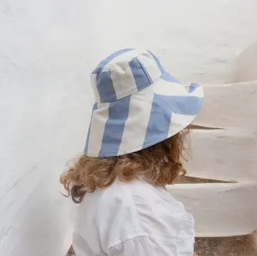 Blue & White Striped Wide Brim Hat