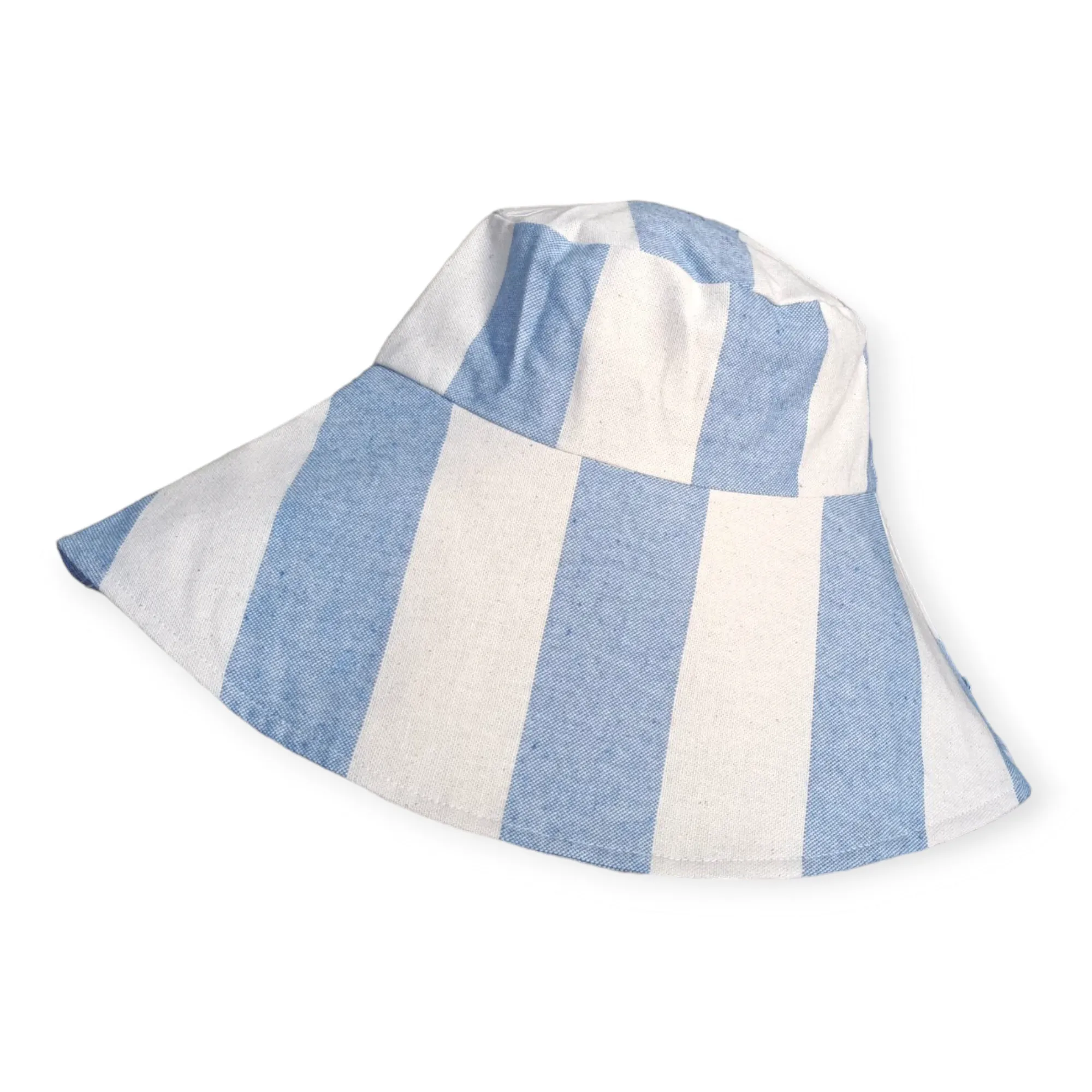 Blue & White Striped Wide Brim Hat