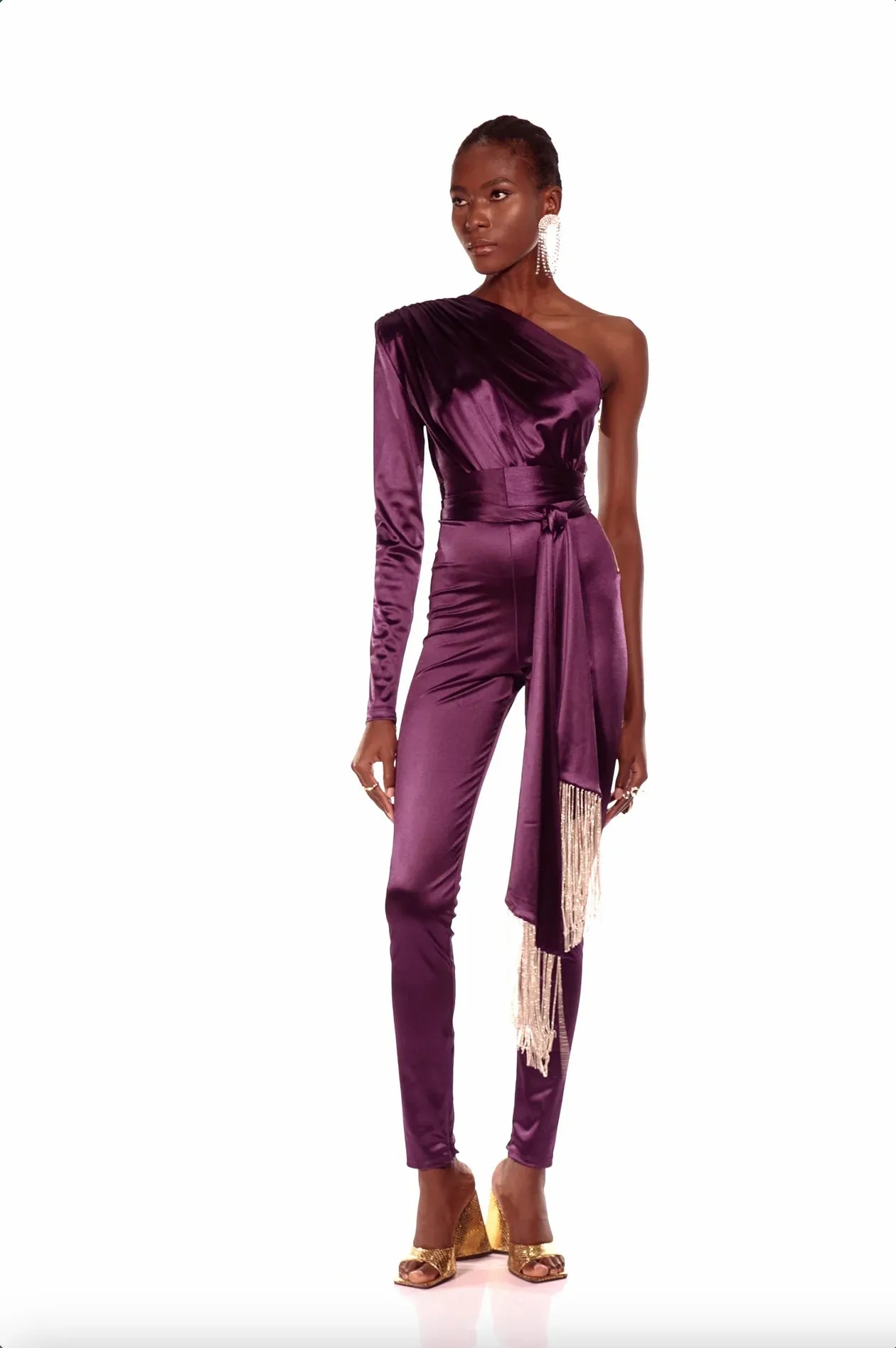 Bronx and Banco - Stella One Sleeve Merlot Jumpsuit - Merlot