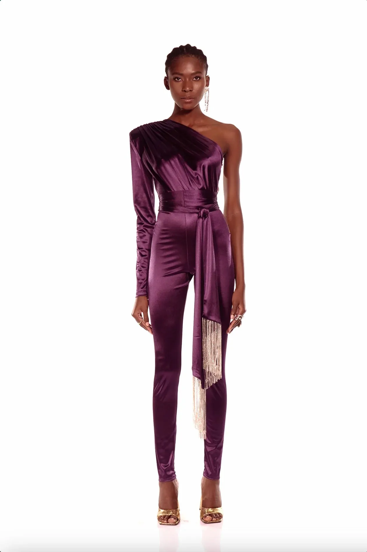 Bronx and Banco - Stella One Sleeve Merlot Jumpsuit - Merlot