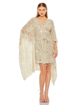 Cape Back Fringe Beaded Robe Dress