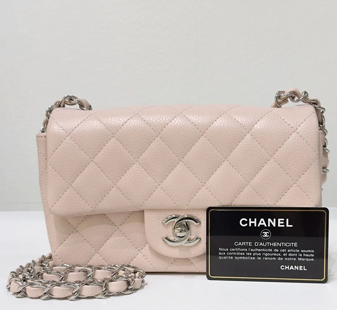 Chanel Mini Rectangular Classic Quilted Caviar Sakura Pink SHW 14C