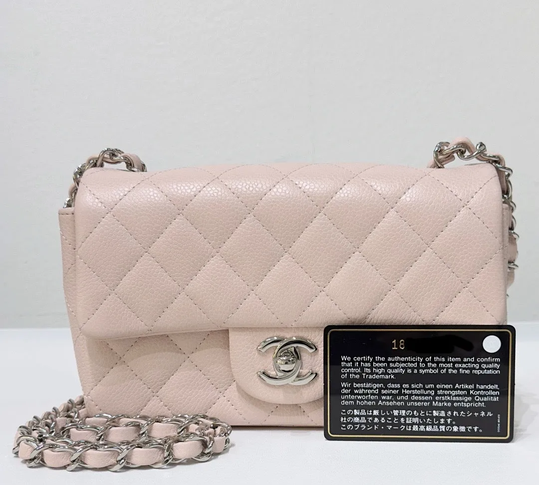 Chanel Mini Rectangular Classic Quilted Caviar Sakura Pink SHW 14C