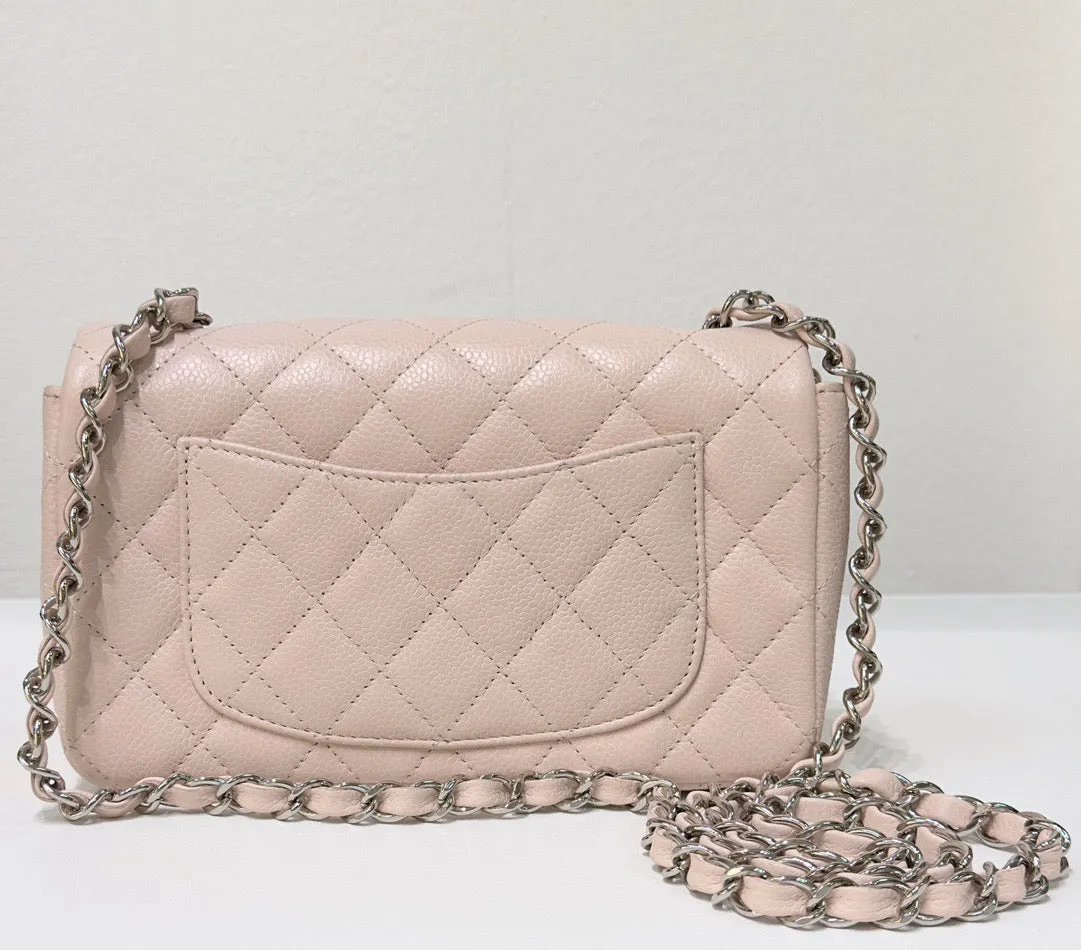 Chanel Mini Rectangular Classic Quilted Caviar Sakura Pink SHW 14C