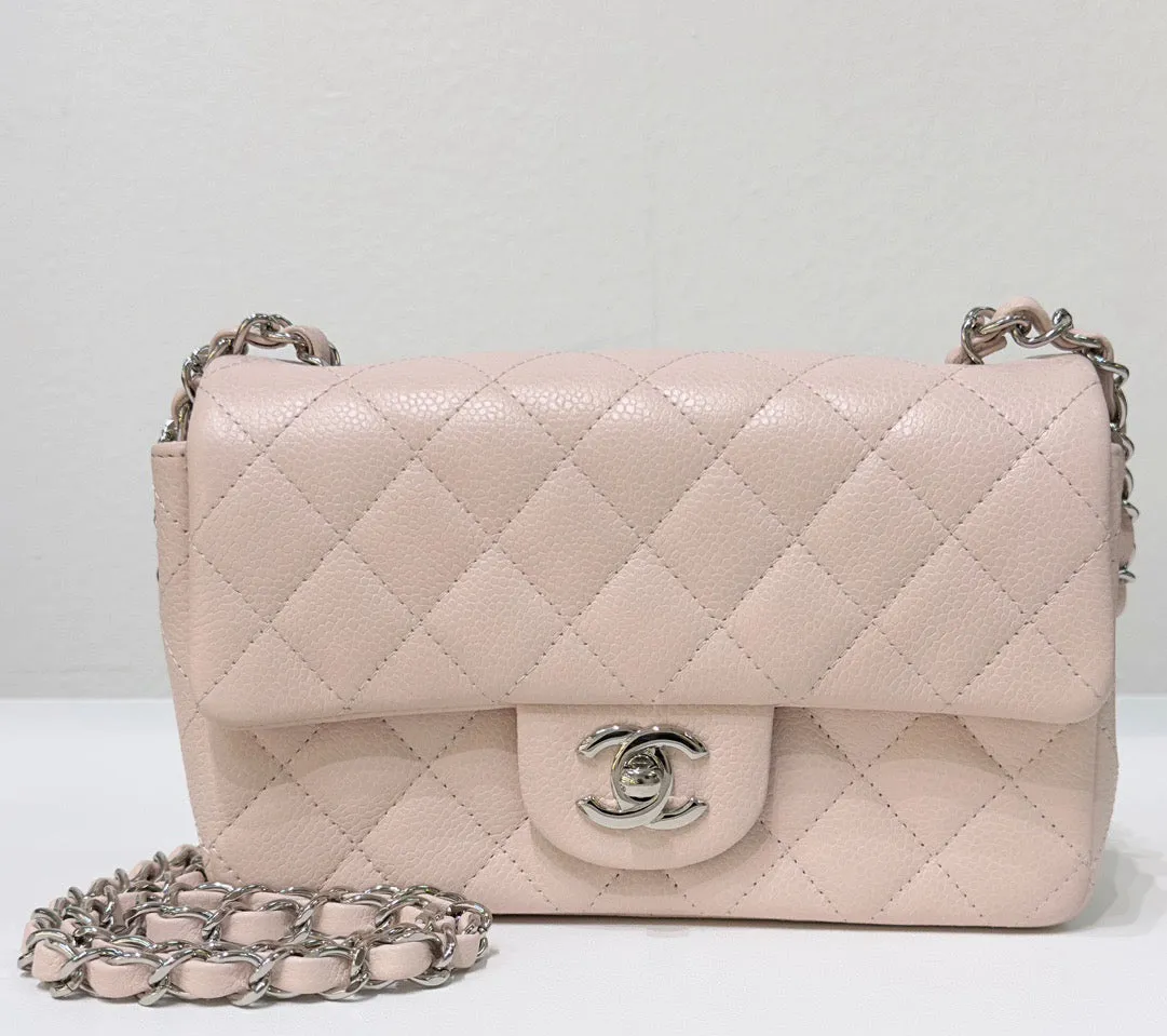 Chanel Mini Rectangular Classic Quilted Caviar Sakura Pink SHW 14C