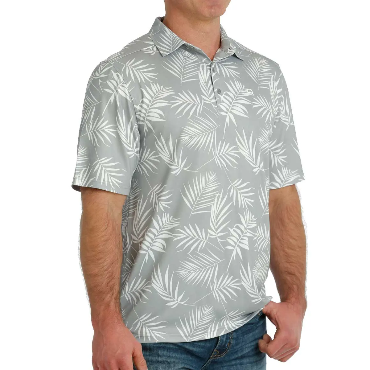 Cinch Men's ArenaFlex Tropical Print Polo Short Sleeve Shirt - Grey