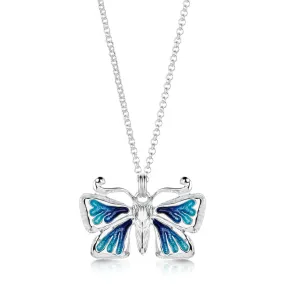 Common Blue Butterfly Small Sterling Silver Pendant With Enamel - EP284-CBLUE