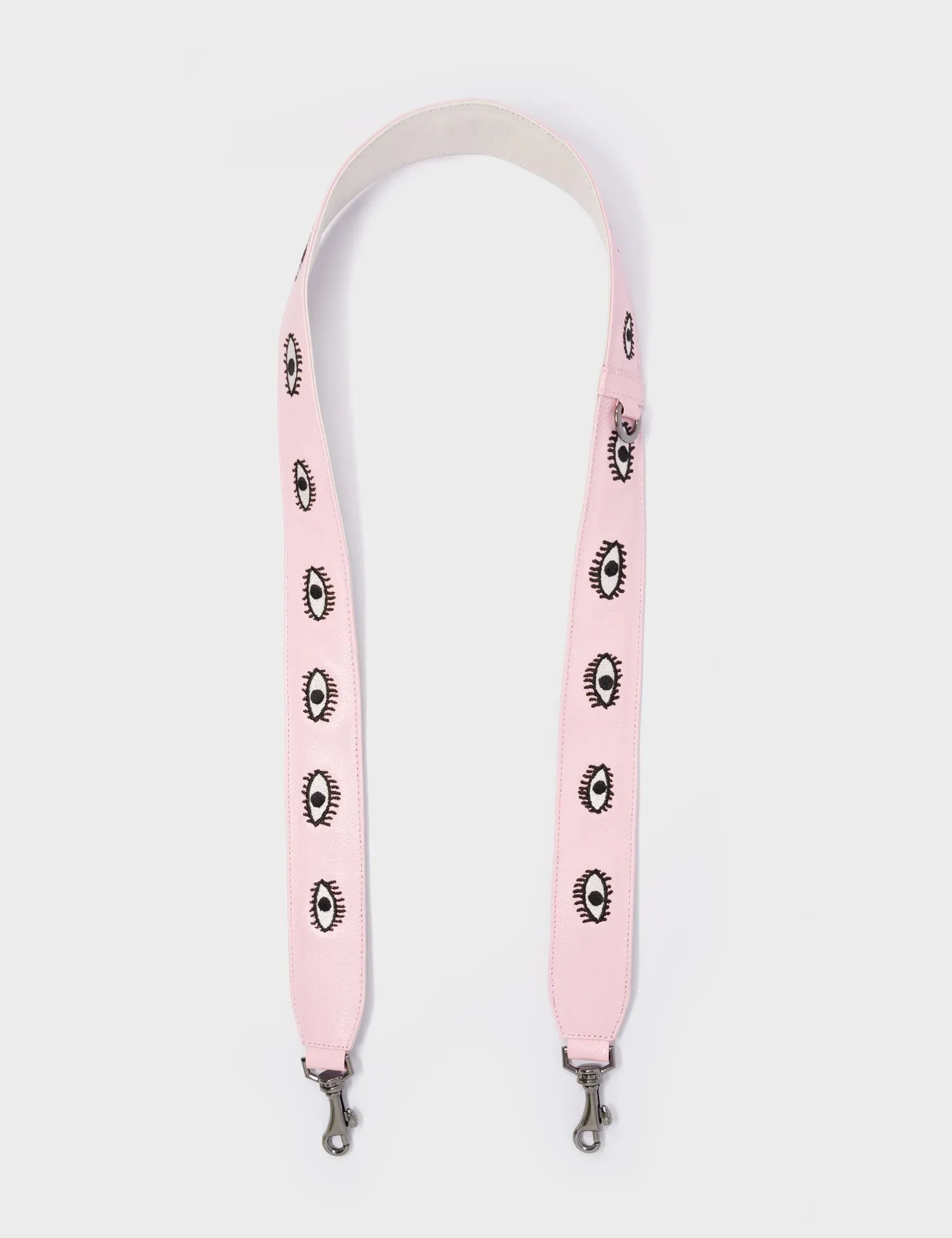 Detachable Parfait Pink Leather Shoulder Strap - All Over Eyes Embroidery