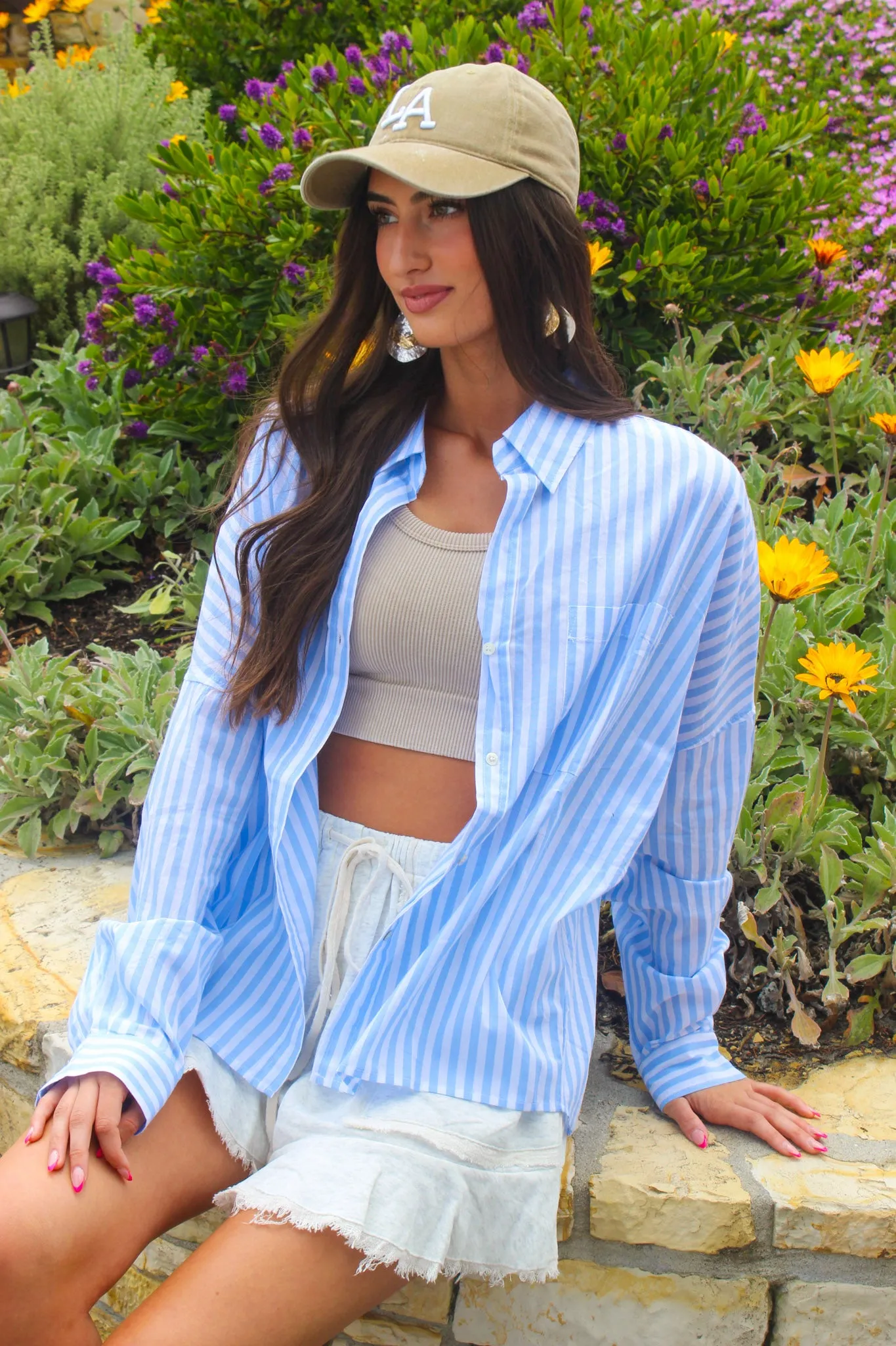 Dusk to Dawn Long Sleeve Button Up - Sky/White