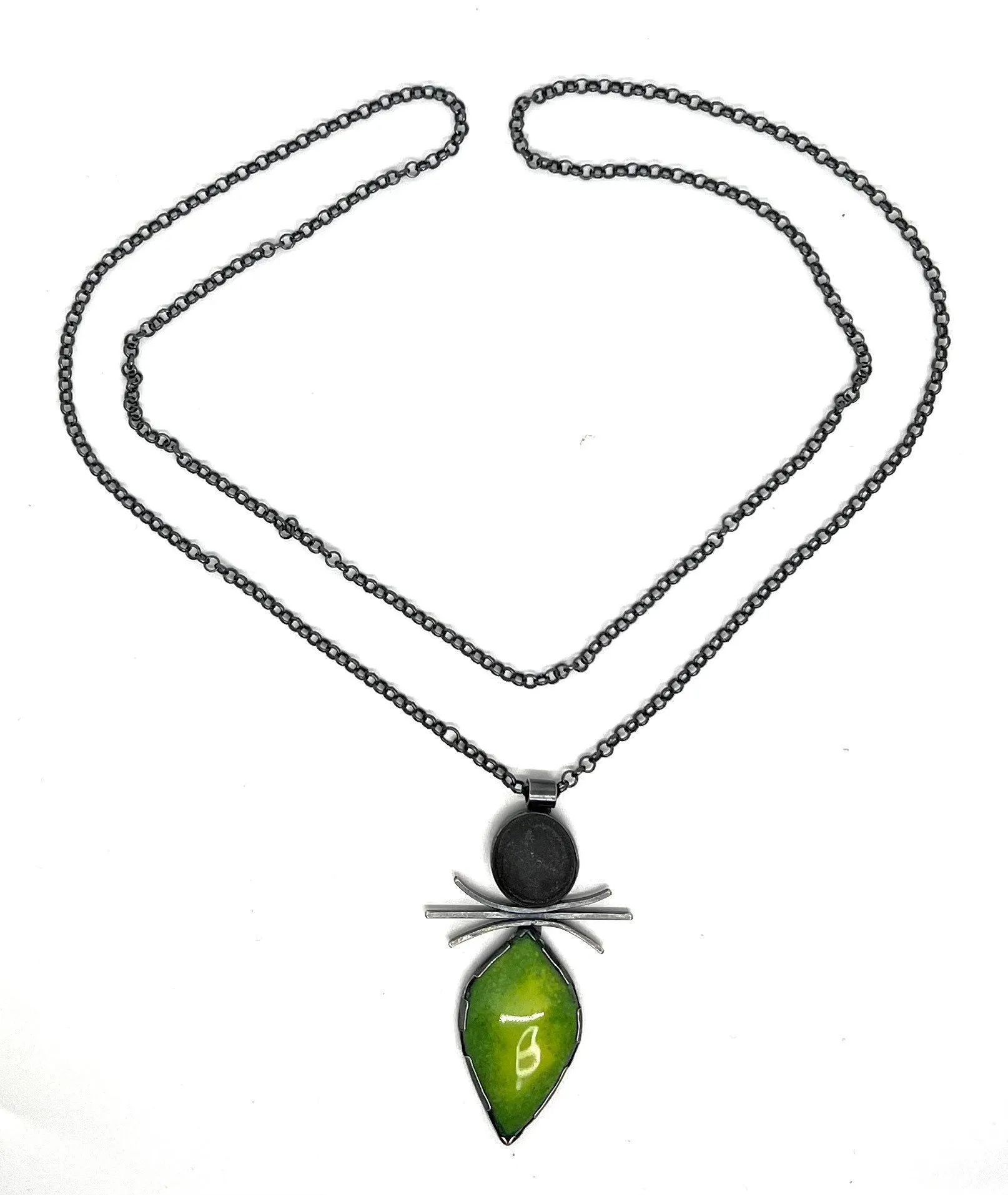 Enamel Leaf and Rock Necklace