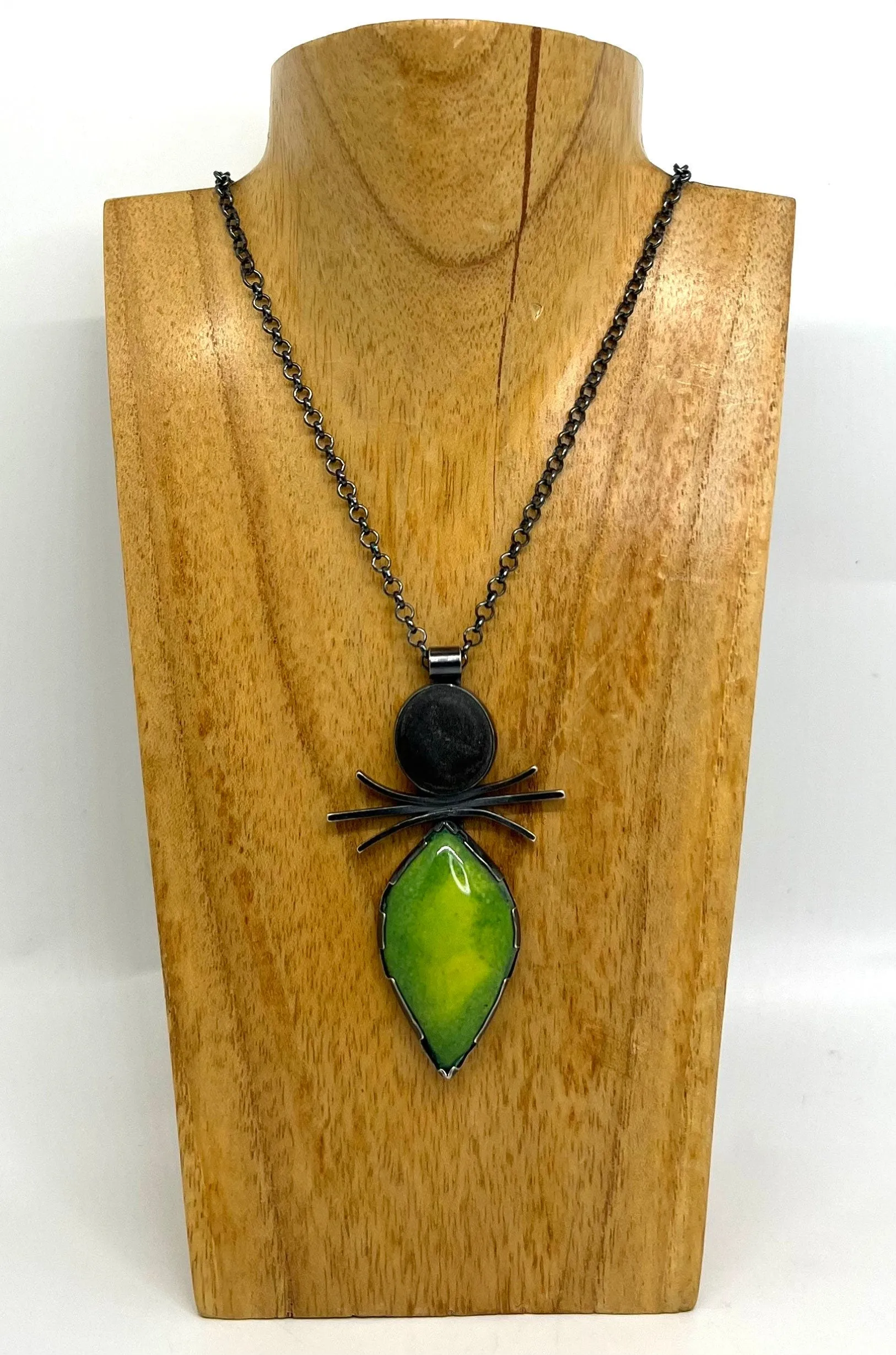 Enamel Leaf and Rock Necklace