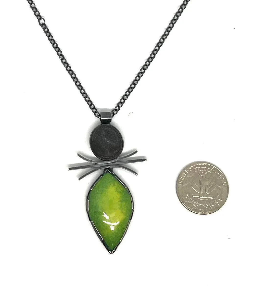 Enamel Leaf and Rock Necklace