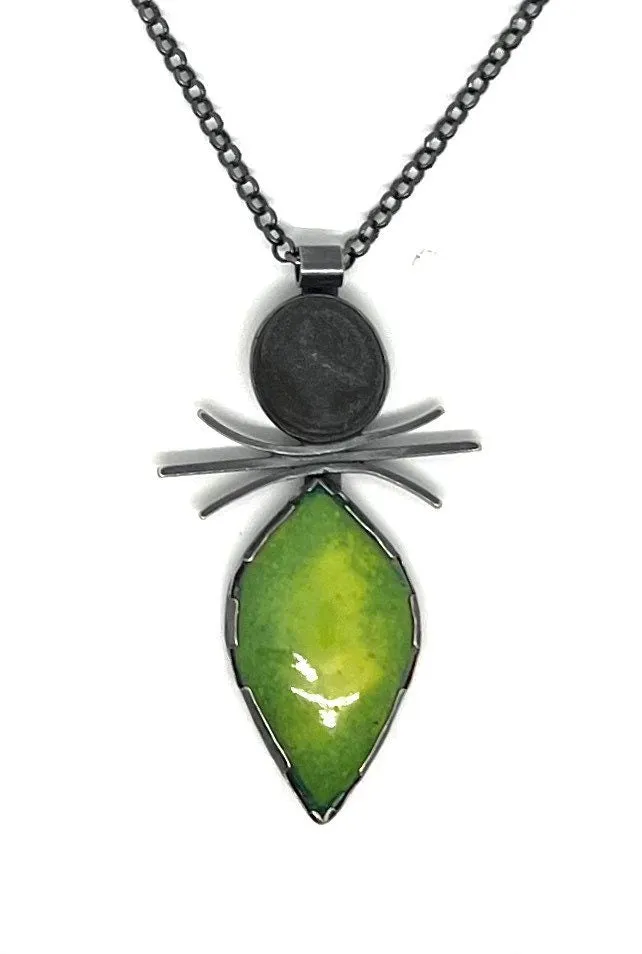 Enamel Leaf and Rock Necklace