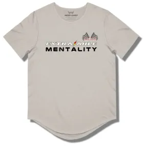 Extra Mile Mentality Curved Hem T Shirt - Cool Grey / Heather - Black / Red