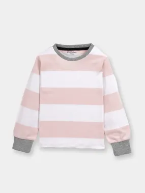 Full sleeve pink & white cuff t shirt for baby