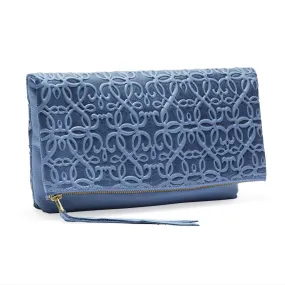 Gabriel Leather Fold Over Clutch, Tidal Blue