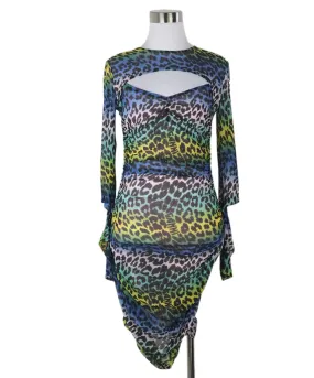 Ganni Blue & Yellow Animal Print Dress sz 2