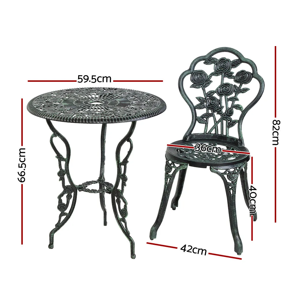 Gardeon Outdoor Furniture Chairs Table 3pc Aluminium Bistro Green