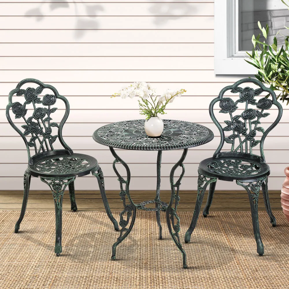 Gardeon Outdoor Furniture Chairs Table 3pc Aluminium Bistro Green