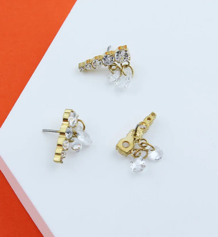 Gold PVD Descending Clear CZ Dangle Charms Titanium Threadless Top