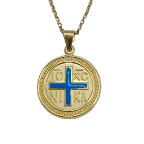 Greek Blue Cross ICXC NIKA Constantinato necklace Gold