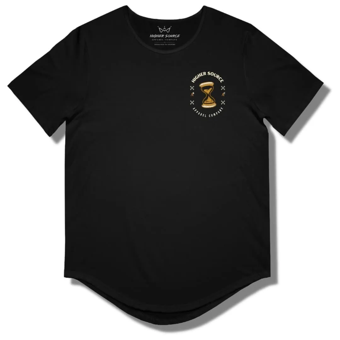 How Will You Spend Your 168? Curved Hem T Shirt - Black - Dark Gold