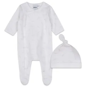 Hugo Boss Baby White Sleeper & Hat Set _ J98379-10B