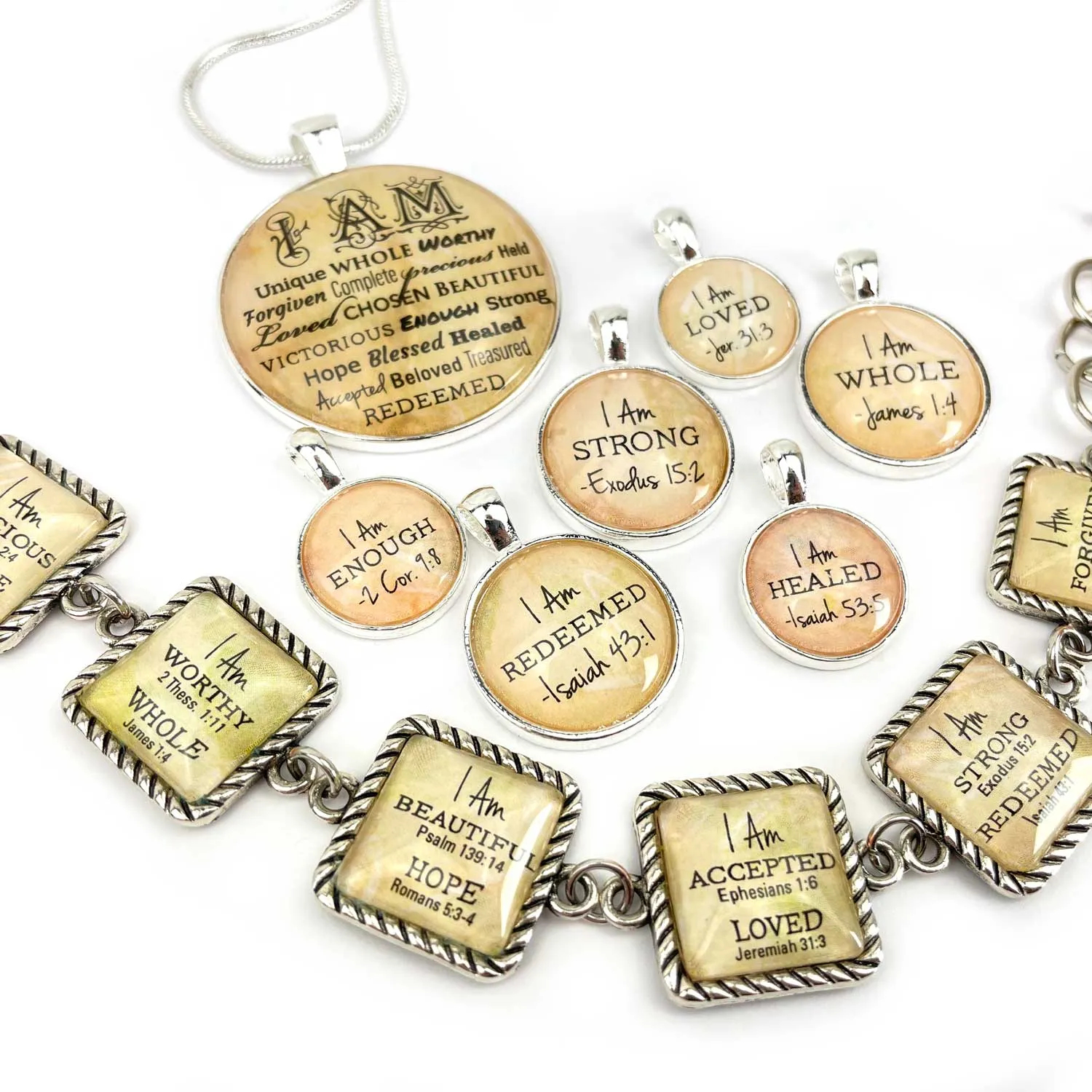 I AM Unique, Jeremiah 1:5 – Christian Affirmations Scripture Pendant Necklace (2 Sizes) – Jewelry Set