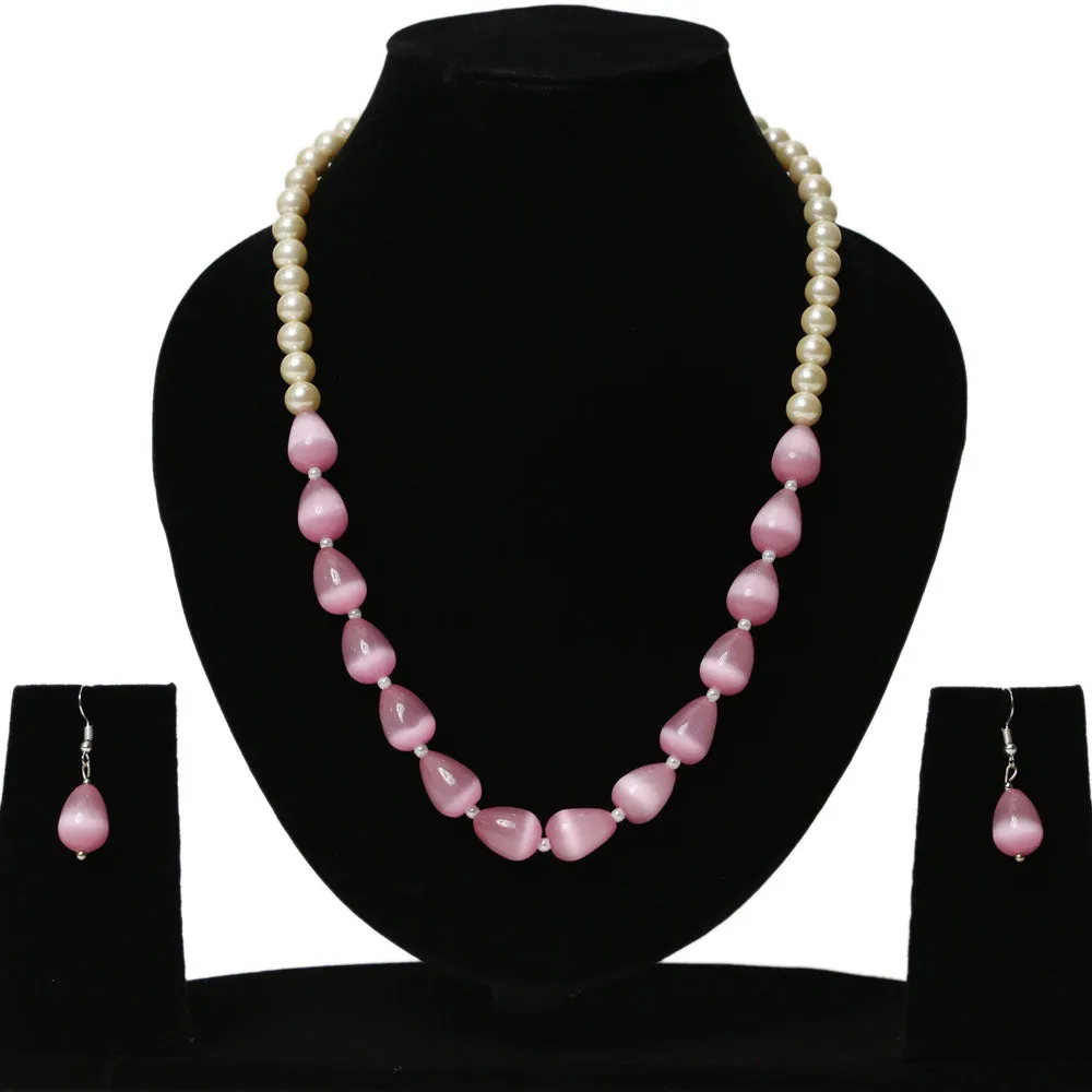 Imeora Exclusive Shell Pearl And Pink Monalisa Stone Combination Necklace Set