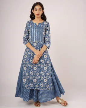 Indian Boota Blue Kurta Skirt - Set of 2