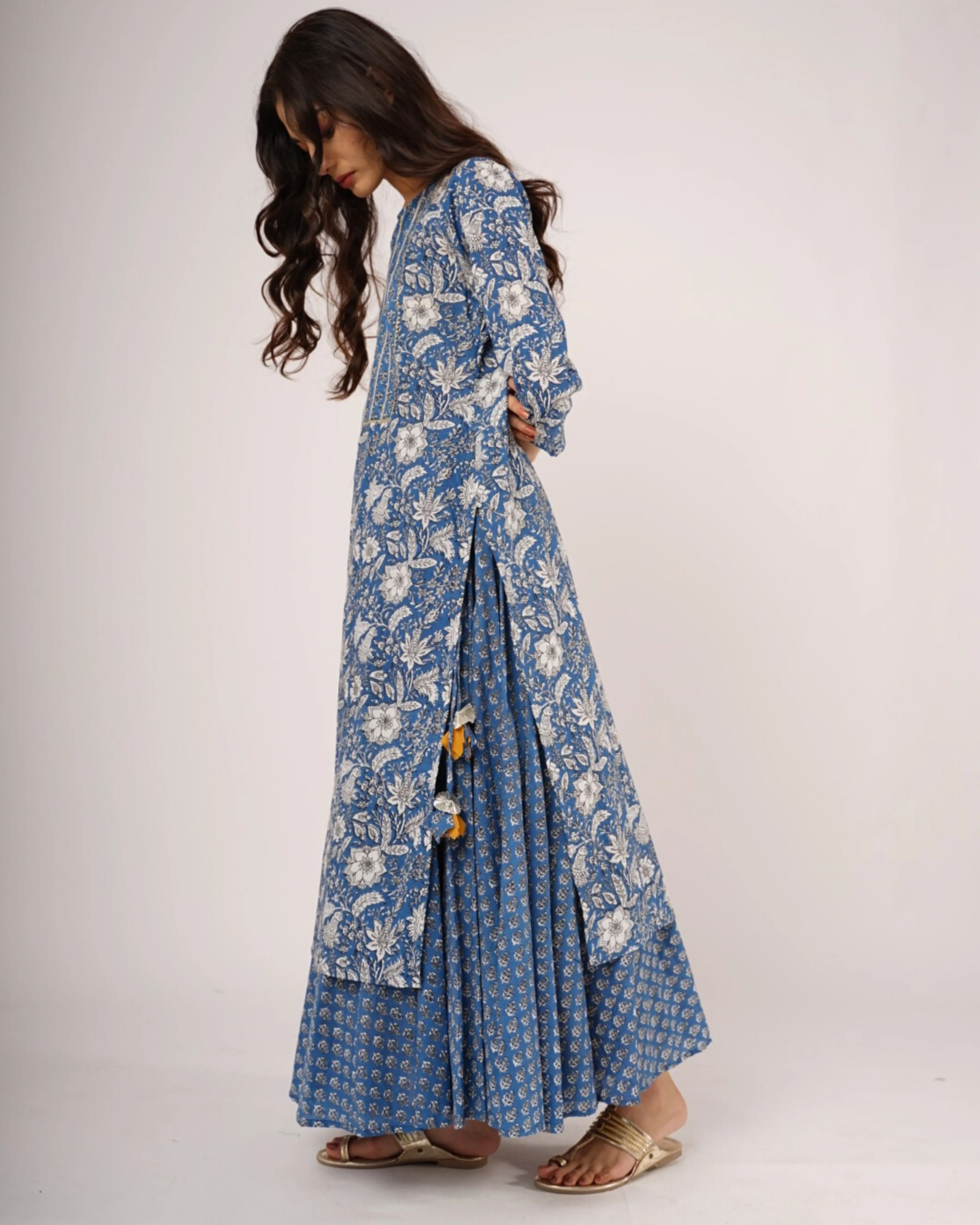 Indian Boota Blue Kurta Skirt - Set of 2