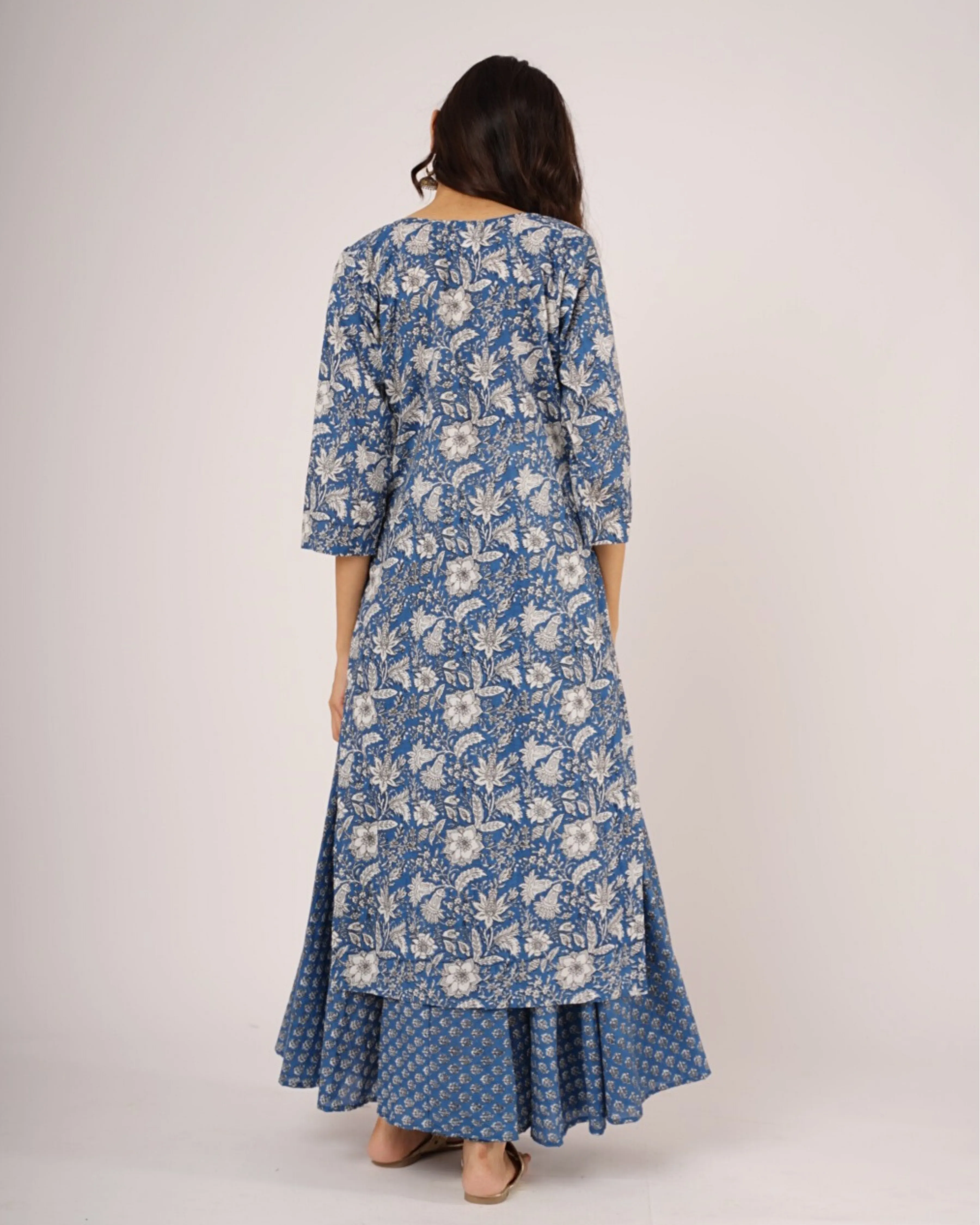 Indian Boota Blue Kurta Skirt - Set of 2